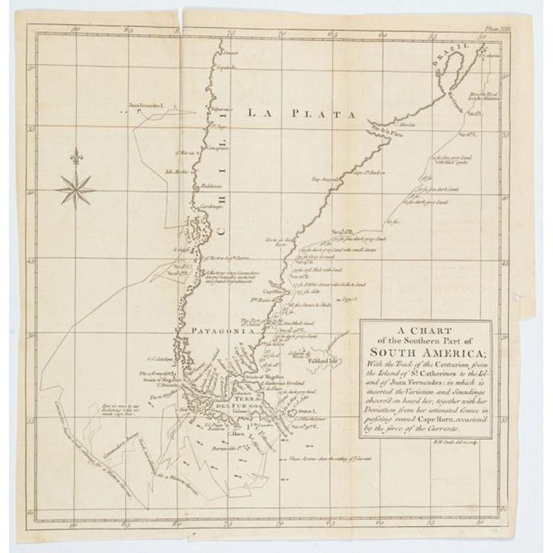 A Chart of the Southern Part of America, with the track of the Centurion by Richard Seale