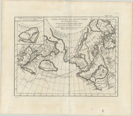 "Carte Generale des Decouvertes de l'Amiral de Fonte, et Autres Navigateurs Espagnols, Anglois et Russes pour la Recherche du Passage a la Mer du Sud...” by Didier Robert de Vaugondy