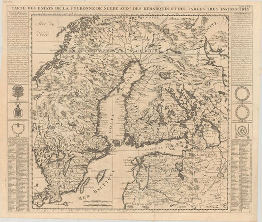 “[Lot of 2] Carte des Estats de la Couronne de Suede avec des Remarques et des Tables Tres Instructives [and] Carte du Royaume de Gothie”