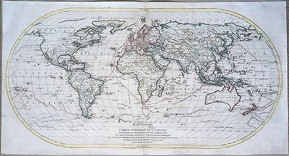 Mappemonde ou carte generale de l`Univers ... avec le tour du monde du Lieut. Cook by Mathäus Albrecht Lotter